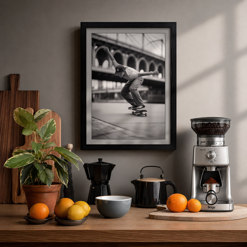 Skater Under Arches Industrial - Framed Print, A1 - 84.1 x 59.4 cm, Black