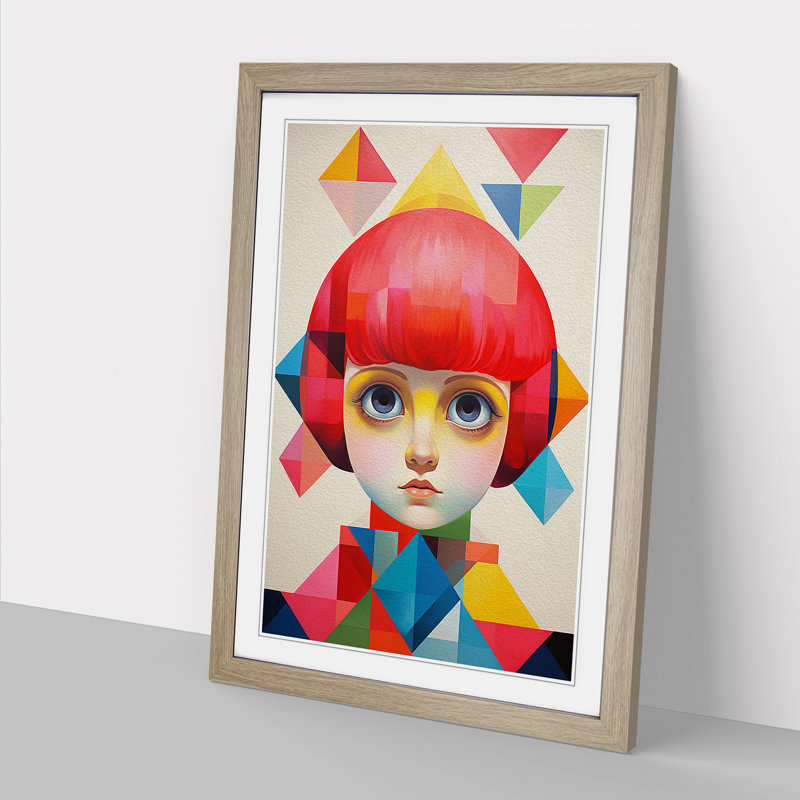 Kids Geometric - Single Picture Frame Print on Wood, 64cm H x 46cm W x 2cm D, Oak Framed