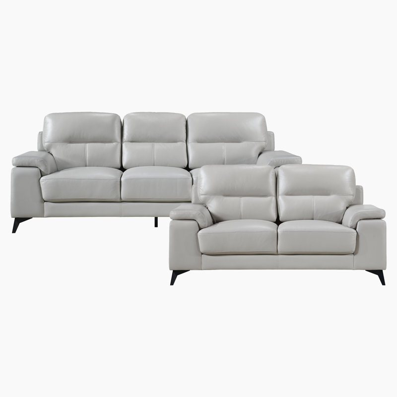 Dontario Modern & Contemporary Top Grain Leather 2-Piece Living Room Set with High-Density Foam, Exposed Metal Feet & Premium Seating Surfaces