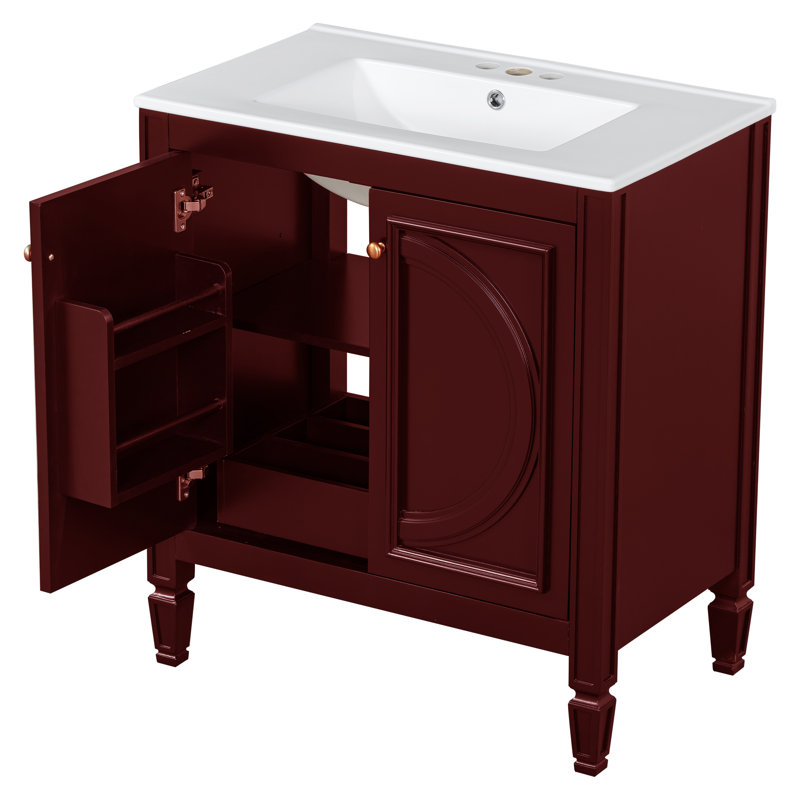 30'' Single Bathroom Vanity With Ceramic Top, Red