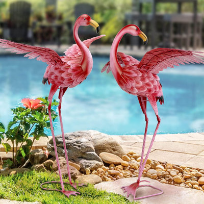 Pink Flamingo Yard Decorations, Tall Birds Garden Statues And Sculptures, Metal Lawn Art Ornaments For Outdoor Patio Backyard, Set Of 2