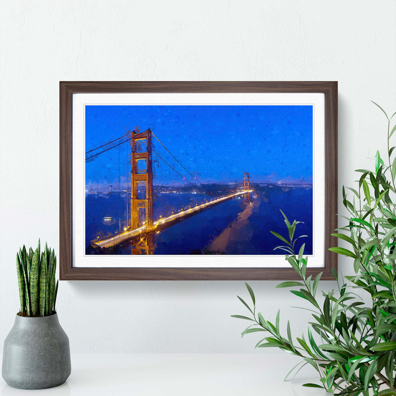 Golden Gate Suspension Bridge in Abstract - Picture Frame Graphic Art Print, Walnut Framed, 62cm H x 87cm W x 2cm D