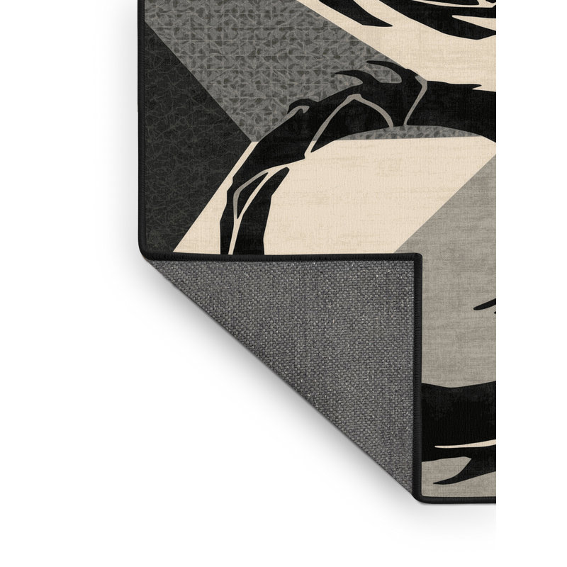 Tapis doux et moelleux à motif géométrique moderne et contemporain Ryujin brun - reliure noire, 2 pi x 3 pi