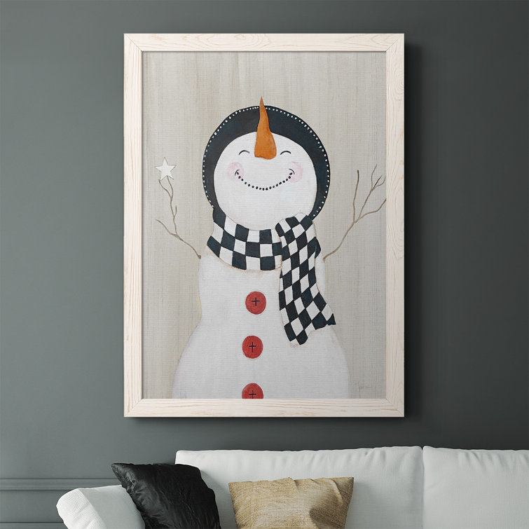 Framed Canvas Art (Champagne) - Christmas Snowman Square by Terry Fan (styles > Decorative Art > Holiday Décor > Christmas > Snowman art) - 26x26 in