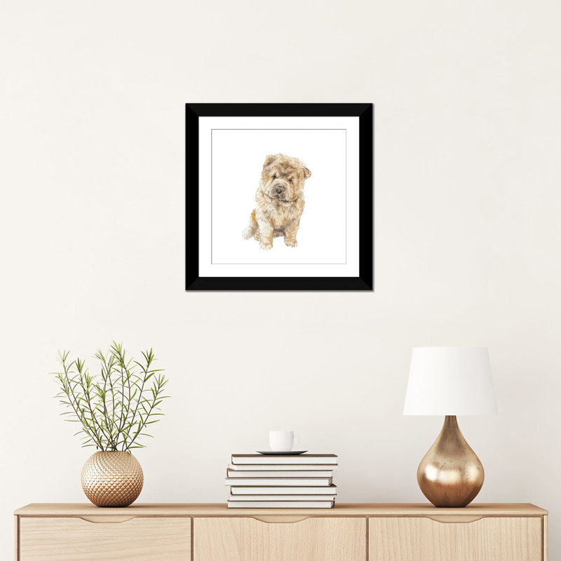 Chow chow, H 16 po x l 16 po x P 1 po, Papier d'art encadré noir, Blanc