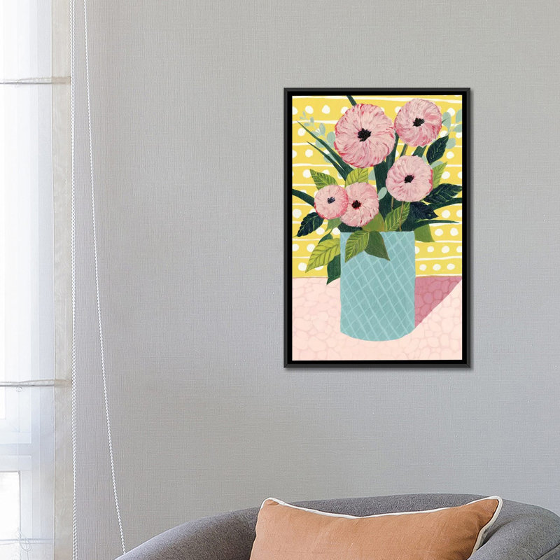 «Retro Bouquet II», impression sur toile, H 26 po x l 18 po x P 1,5 po, Toile avec cadre flottant noir, Pas de tapis