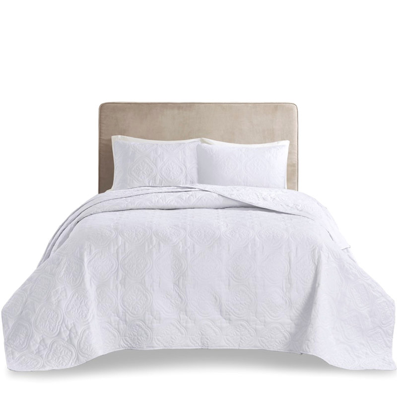 King/ King Size Bedspread - White, Reversible Microfiber, 100% Filling, Elegant, Machine Washable White For 3 Pieces, Microfiber And , Fine Quality,