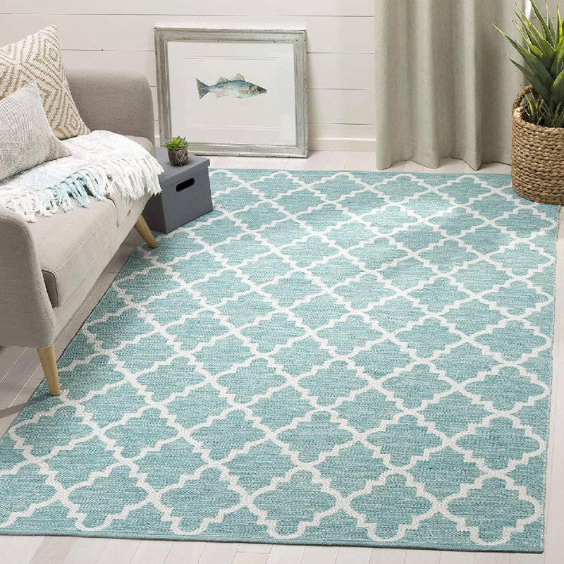Tapis intérieur / extérieur en coton 3 pi x 5 pi vert menthe / ivoire Rectangle
