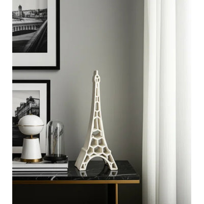 Sculpture de tour décorative pour la décoration intérieure - Figurine moderne en porcelaine avec motif d'inspiration Eiffel - Décoration intérieure pour table basse, présentoir de tablette ou décoration de vestibule - 14 po, ivoire