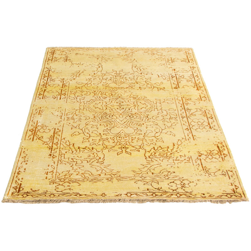 Tapis oriental doré / ivoire noué à la main