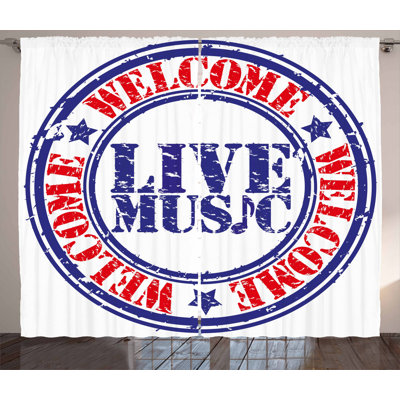 Seashell Cosmos Grunge Damaged Looking Welcome Live Music 2 Piece Semi-Sheer Curtain Panel Set