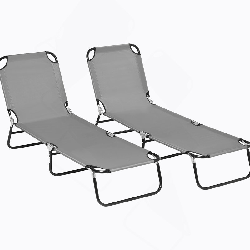 Outsunny 2-Piece Folding Chaise Lounge Chairs With 5-Level Reclining Back For Beach, Yard, And Patio, Gray, 2