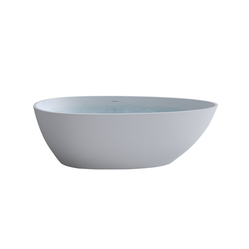 59 Inch Freestanding Solid Surface Bathtub Oval Soaking Tub Matte White