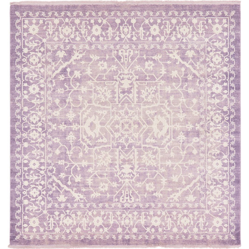 Tapis lilas à motif géométrique Pharaoh, Carré 4 pi