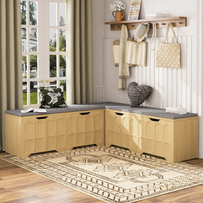 Ensemble de banc de rangement en L de 63 po 3 pièces avec coussin, coffre de rangement multifonctionnel pour vestibule et vestibule