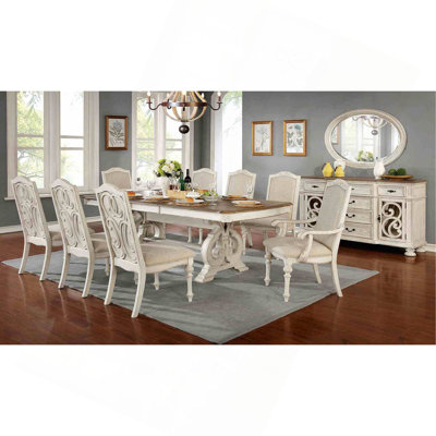 Dining Room 9pc Set Table W Leaf And 6x Side Chairs 2x Arm Chairs Fabric Upholstered Seat