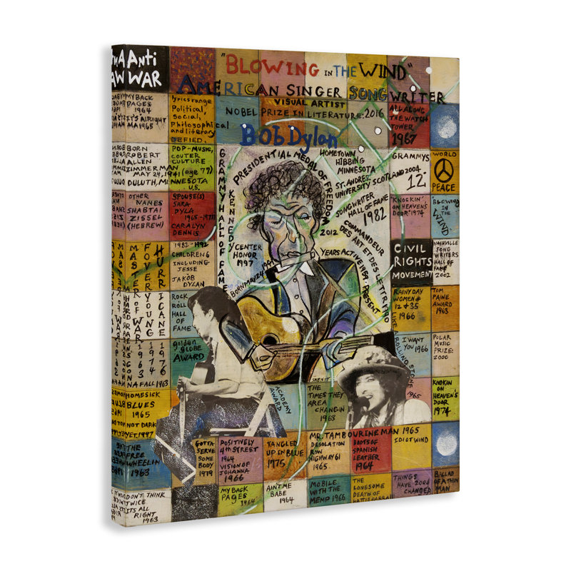"Bob Dylan", art mural sur toile par Sabin, H 30 po x l 24 po