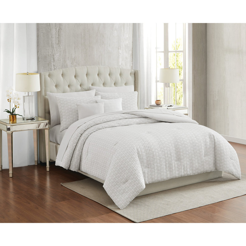 Ensemble d'édredon 9 pièces Annabelle Geo Champagne, Édredon pour grand lit + 2 taies décoratives sta
