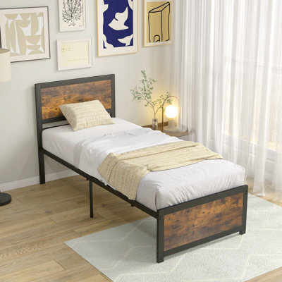 195 x 92 cm Single Metal Bed Frame with Headboard