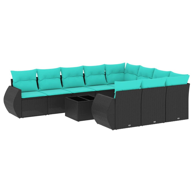 Ensemble de canapé de patio 11 pièces avec coussins en rotin de polyester, Bleu, Noir