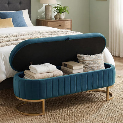 Banc de rangement avec repose-pieds en velours - 65 po
