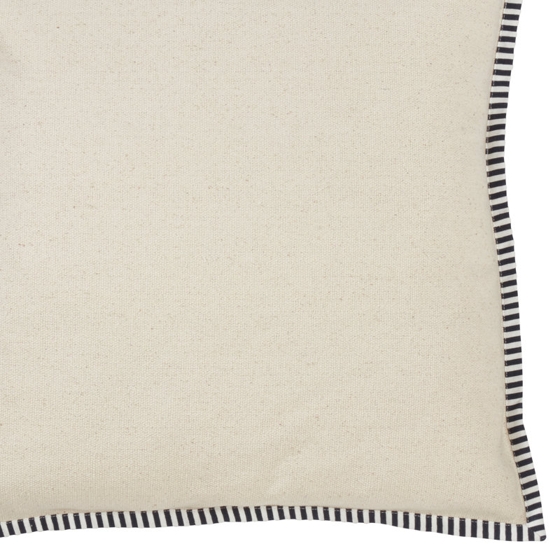 Ivory and Black Striped Flange Square Cotton Throw Pillow