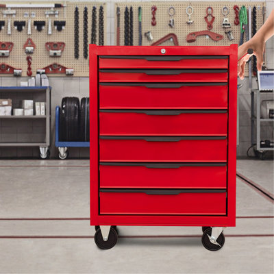 7-Drawer Rolling Tool Chest Cabinet, Large Capacity Metal  Tool Box With Wheels And Cylinder Locking, Roll Around Storage Organizer Tool Cart For Garage, Warehouse, Work Shop - Black