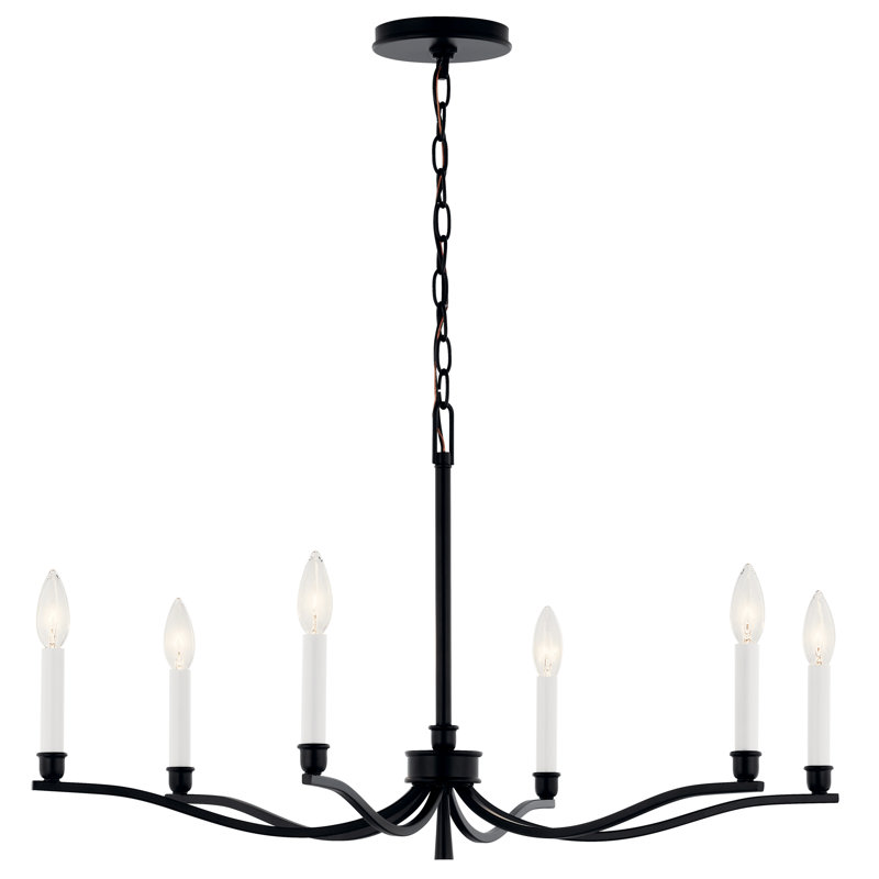 Steel Dimmable Classic / Traditional Chandelier, Satin Black, 17.75" H x 32" W x 32" D, 6
