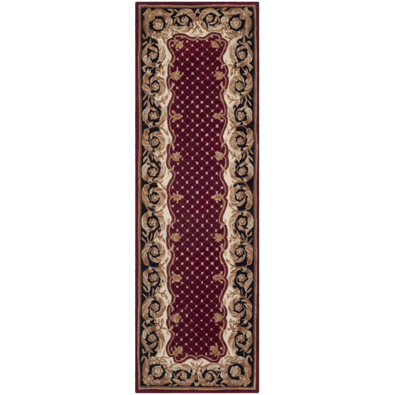Naples Black and Burgundy Wool Tufted Runner Rug 2'6" x 8'