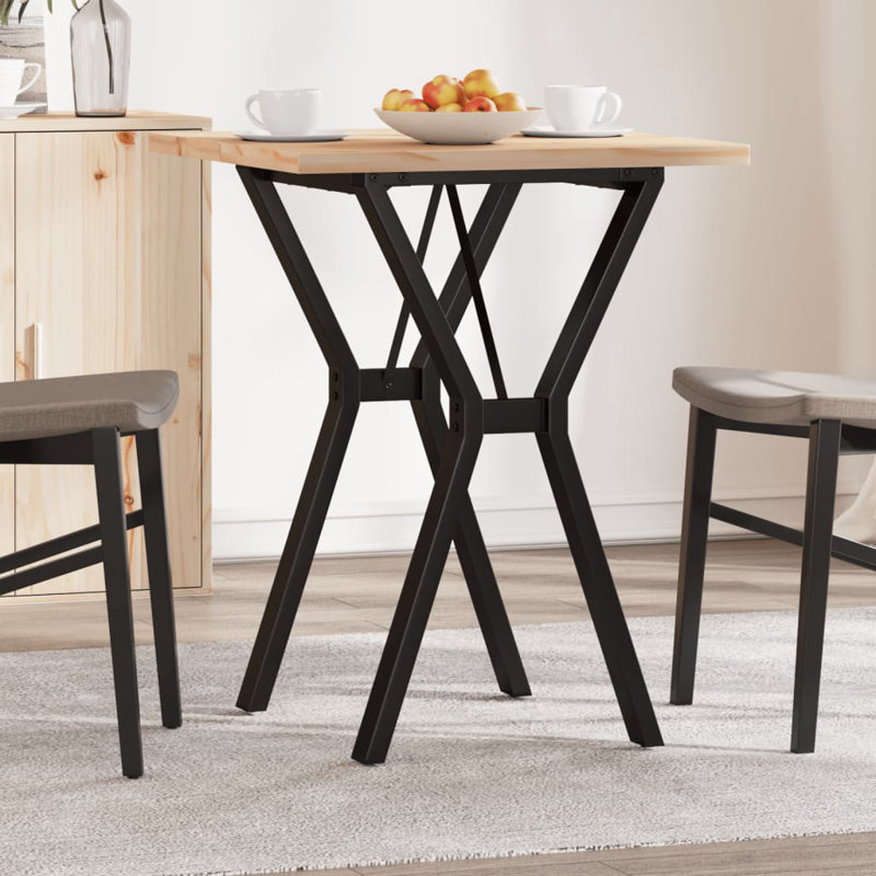 vidaXL Dining Table Y-Frame Solid Wood Pine and Steel, 75cm H x 50cm L x 50cm W, Brown, white and pink