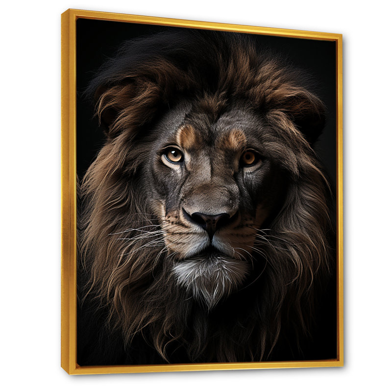 Photographie monochrome Lions II sur toile, Cadre flottant doré, H 20 po x l 12 po x P 1 po