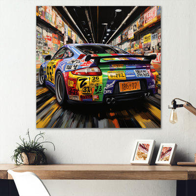 17 Stories Neon Sprint Exotic Car In Japan Race Track - Race Tracks Metal Wall Art