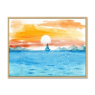 «Blue Sparkling Sea And Sailing Yacht», reproduction d'art sur toile nautique et côtière