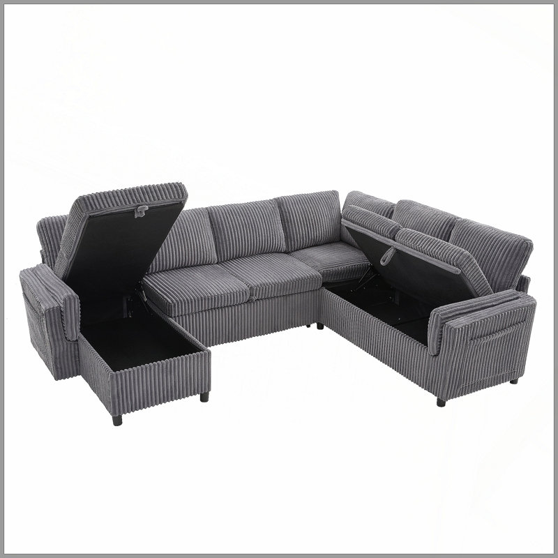 Canapé-lit convertible Canapé-lit modulaire de 111 po avec canapé USB et ports de rangement pour le salon, gris