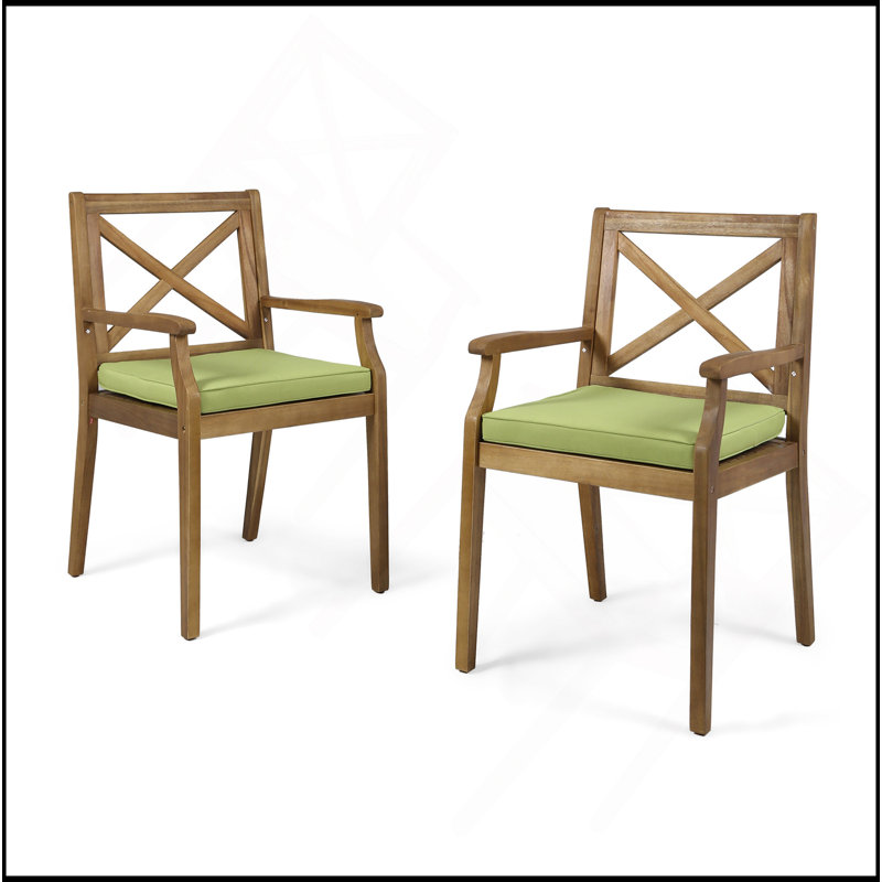 Chaise de salle à manger Perla, 2 pièces avec 2 coussins verts, pour cour, bord de piscine, jardin, Vert
