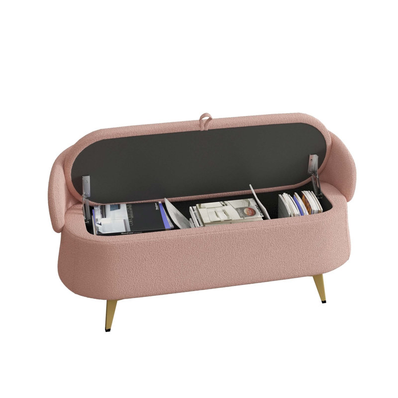 Multifonctionnel et long lit rectangulaire avec rangement et tabouret de canapé, Rose