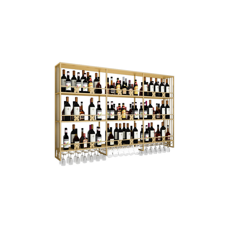 3 Tier Creative Wall Mounted Wine Rack, 47.2" H x 78.7" W x 8.6" D, Gold