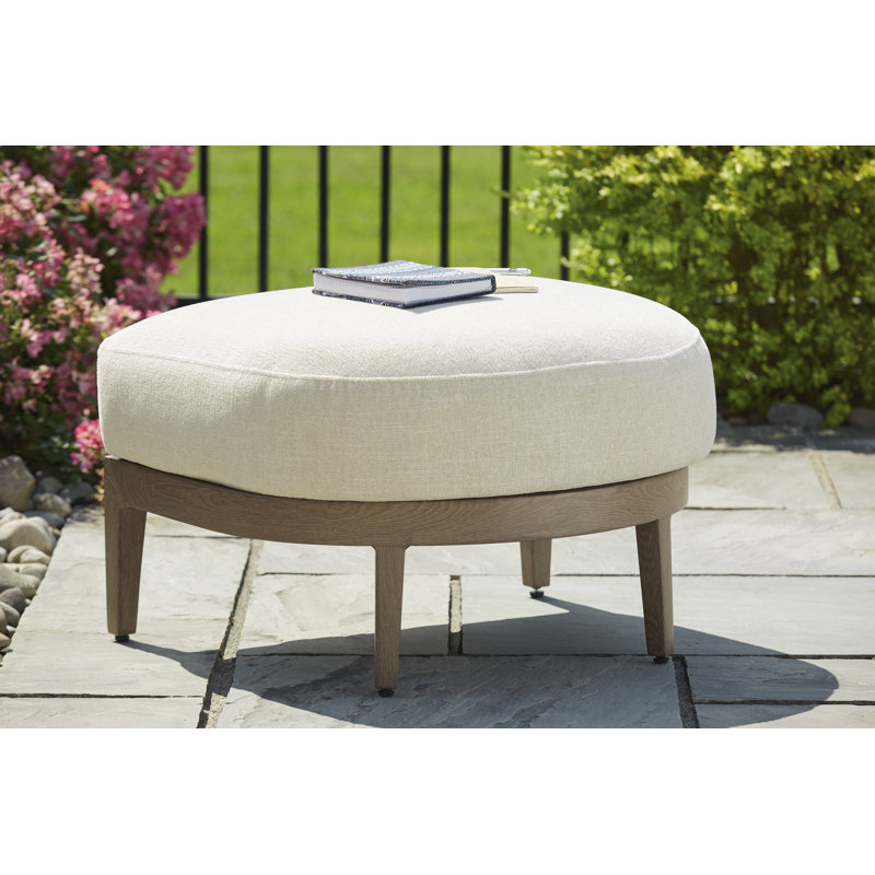 Baily Outdoor Ottoman, Cream White Fabric Cushion, 28 Inch Brown Metal