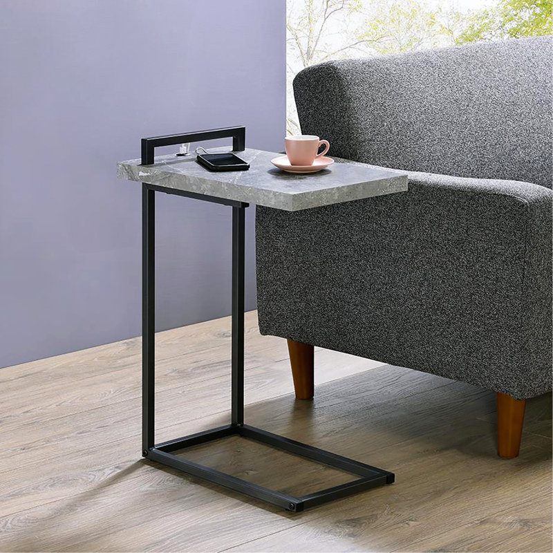 Table en C avec port de charge USB, Gris