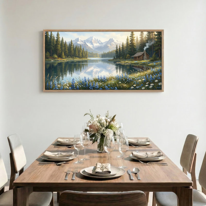«Mountain Lake», reproduction d'art sur toile encadrée de 1 48 po x 24 po, 48 x 24 pouces