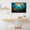 Ensemble de 1 tableau sur toile représentant un récif corallien sous-marin avec plongeur et poissons