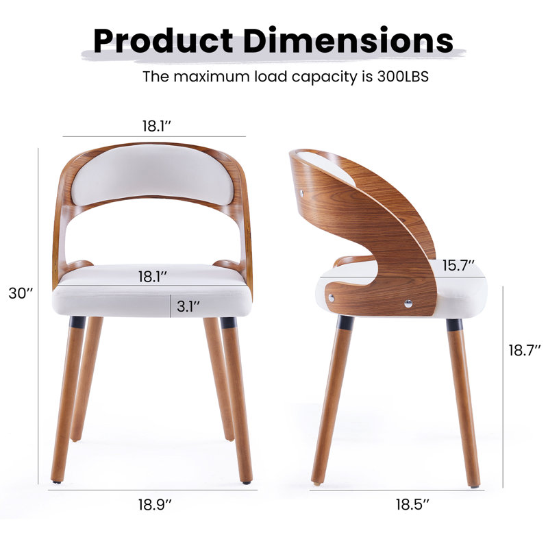 Ensemble de 2 chaises de salle à manger rembourrées en bois avec dossier incurvé en bois pour la cuisine, la salle à manger et le salon