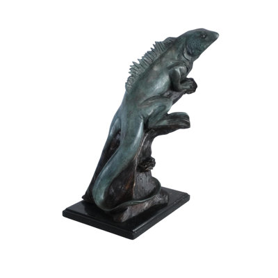 Bronze Iguana Sculpture on Branch with Marble Base 20"x7"x22"H