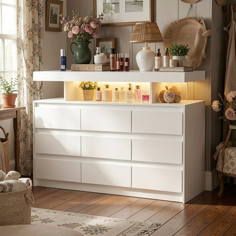  Liranzo 47.2"W 9-Drawer Dresser with Bluetooth-Controlled Multi-Color LED Lights