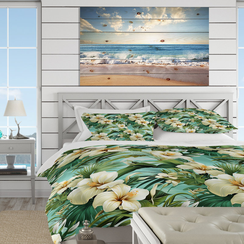 Literie Seafoam Serenity Tropical Pattern I, Housse de couette simple + 1 taie décorative stan