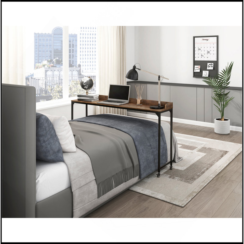 Multipurpose Over The Bed Desk With Adjustable Height, Metal Legs With Casters, Overbed Table 1Pc, Laptop Table For Bed, Breakfast Table