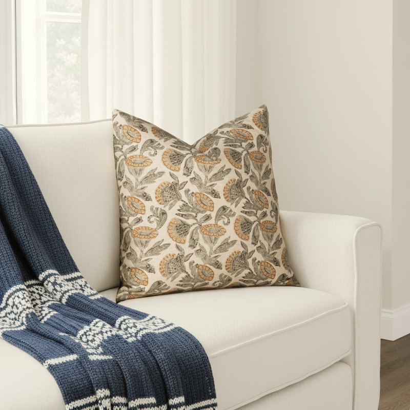Armes Buchan Henna 20" Feather Throw Pillow, Cream