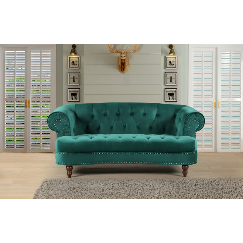 Lambdin Velvet Sofa, Green, 31.89" H x 69.29" W x 35.04" D