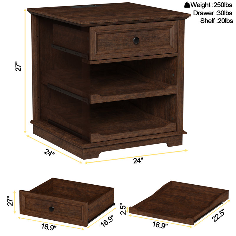 1 - Drawer Tray Monrovia With Storage and Built-In Outlets, Cherry