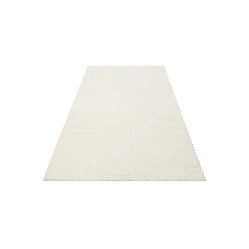 Tapis blanc en polyester tissé à la machine Hamim, Rectangle 6 pi 7 po x 9 pi 6 po